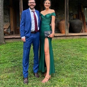 Fashion nova nylon emerald green off the shoulder gown